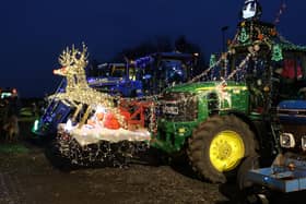 Festively festooned tractors ready for the off.