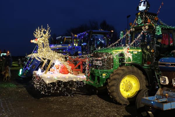 Festively festooned tractors ready for the off.