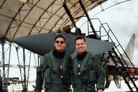 George Russell with Flt Lt Matt Brighty. Photo: Mercedes-AMG PETRONAS F1 Team