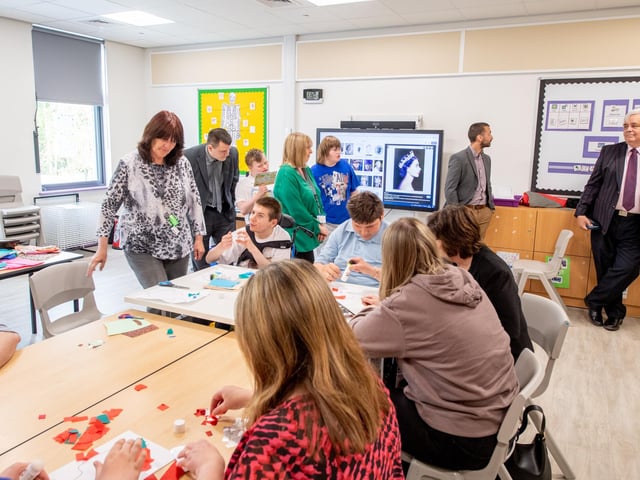 Pupils are staff enjoy one of 16 new classrooms at the school.