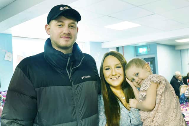 Dad Josh Harvey, Mum Emily Morton and Lily