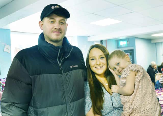 Dad Josh Harvey, Mum Emily Morton and Lily
