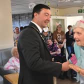 Edith, 106, enjpying a dance with the Deputy Mayor of Skegness Coun Jimmy Brookes. Photo Barry Robinson