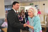 Edith, 106, enjpying a dance with the Deputy Mayor of Skegness Coun Jimmy Brookes. Photo Barry Robinson