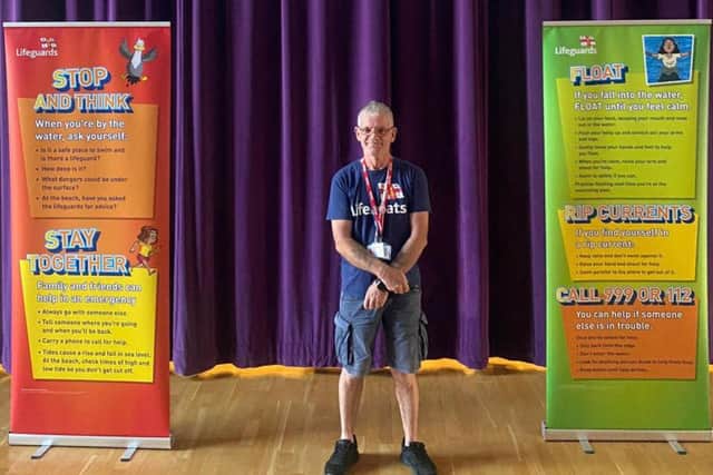 RNLI volunteer Alan Gordon-Griffiths presenting at Skegness Academy