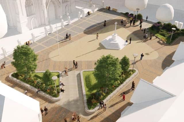 An impression of how the new vision for Sleaford market Place might take shape.