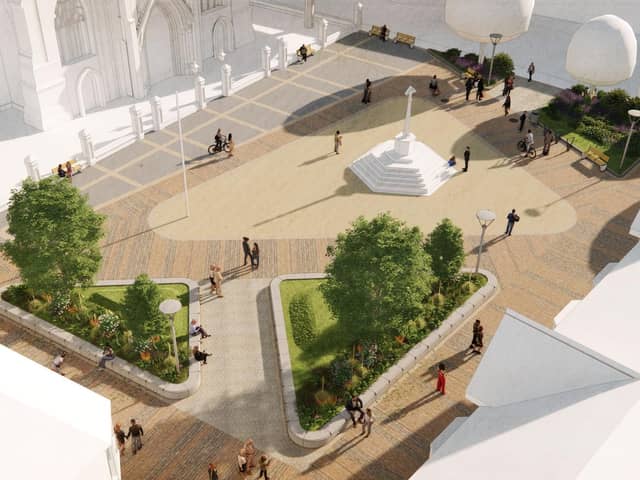 An impression of how the new vision for Sleaford market Place might take shape.