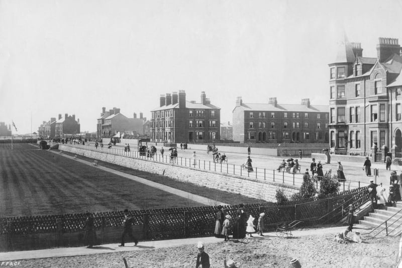Walkers enjoy The Parade at Skegness around 1900.
