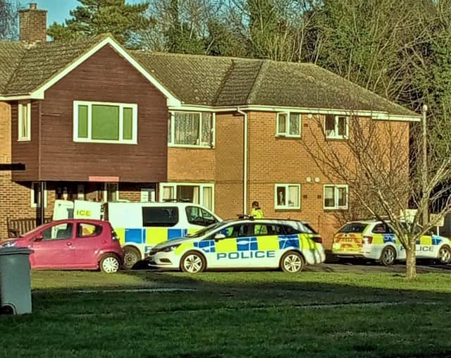Police outside Dobson Court in Burgh le Marsh earlier this year.
