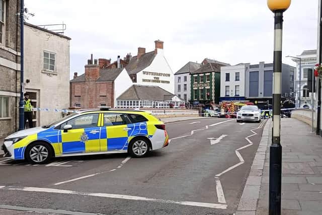 The scene beside Town Bridge, in Boston, as emergency services rallied to save a man from the Haven. Picture: Sam Bee