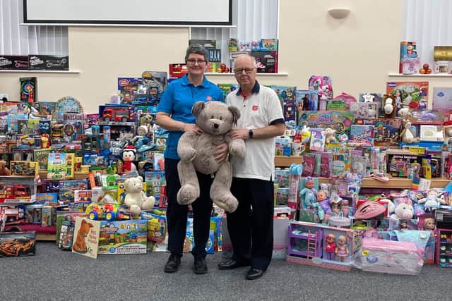 Captains Kevin and Wendy Brown, church leaders of Gainsborough Salvation Army, with last years donations