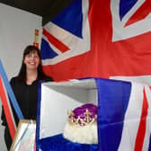 Manager of Clarks, Louth, Rachael Wood, with their patriotic shop window display. Photo: