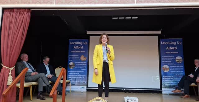 Victoria Atkins, MP for Louth and Horncastle, spoke at the meeting at Alford Corn Exchange.