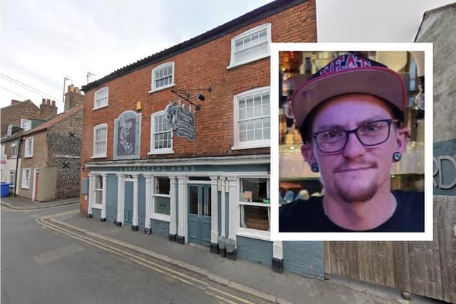 Adrian Whiting (inset) was injured following an alleged violent assault outside the Carpenters Arms pub, in Boston.