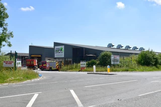 Fire crews still at Mid UK Recycling in Barkston Heath after the fire on Monday evening. Photo: David Dawson