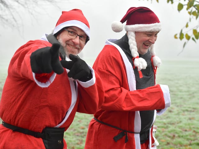 Action from this year's Boston Santa Run.