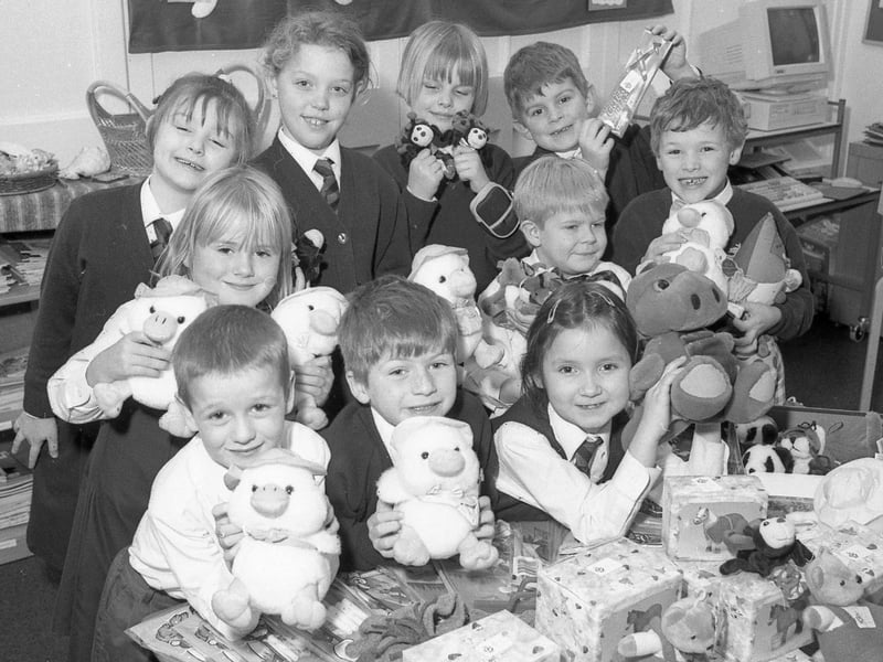 Pupils at Bicker Early Years School lending its support to the Blue Peter Bring and Buy For New Life campaign. The appeal aimed to raise money for BLISS (Baby Life Support Systems) to supply urgently needed equipment to special care baby units all over the UK. Pupil Hannah Bailey, aged six, had the idea of running her own stall after seeing the appeal on TV and set about collecting items for the sale at her school. She is pictured (front, right), with young supporters from the school.