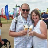 Enjoying the sun - Michelle Harris and Stephen Walker of Snitterby at Cereals.