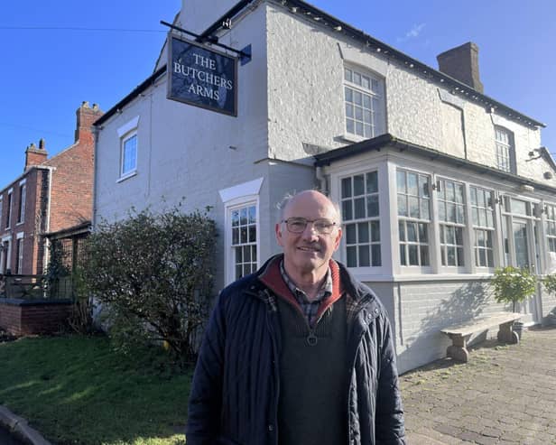 Pub Owner David Wood, outside the Butcher's Arms in North Kelsey, Lincolnshire