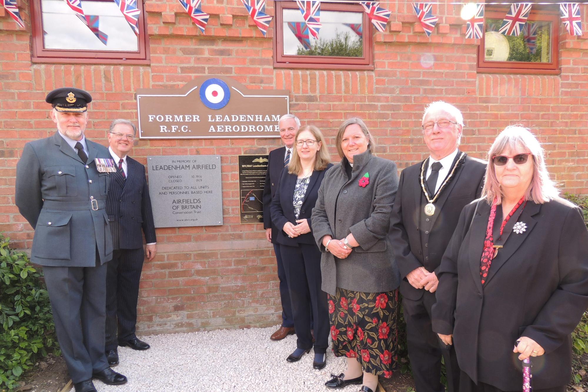 Guests at the unveiling of the plaque to RFC Leadenham aerodrome.