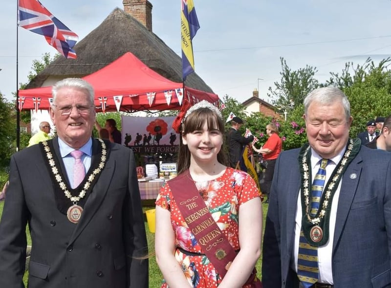 Mayor of Skegness Coun Tony Tye, Carnival Queen Summer Crane and Deputy Mayor Coun Pete Barry.