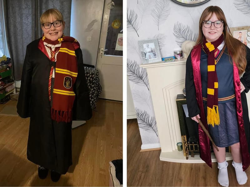 Scarlett Birks (left), nine; and Melody Oselton, 10, also having received their letters to Hogwarts.