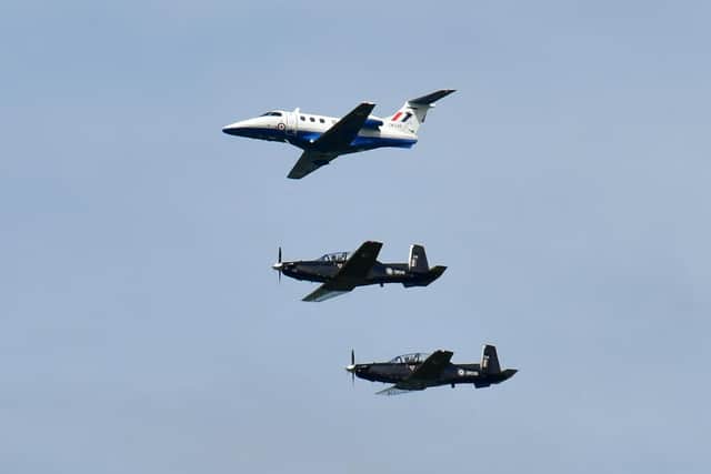 Training aircraft from RAF Cranwell in the flypast.