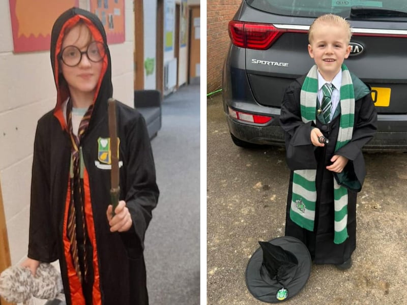 Sezbastain Wyles, 10, as Harry Potter; and Reggie Jeffery, six, as Draco Malfoy.