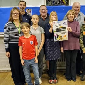 From left – stake holders, youth club leaders, committee members and youth club members Rachel Fox, Paul Harris, Rob Boyle,  Ayesha Copeland, Maggie Harris, Terry Boston, Dunstan Mallett, Cain, Lilly, Edward, Thomas and Sid. Photo submitted​​​​​​​​​​​​​​​​​​​​​​​​​​​​​​​​​​​​​​​​​​​​​​​​​​​​​​​​​​​​​​​​​​​​​​​​​​​​​​​​​​​​