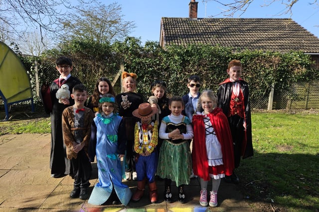 Horbling Brown's School pupils in World Book Day costumes.