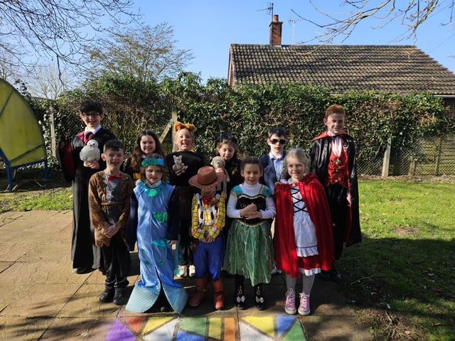 Horbling Brown's School pupils in World Book Day costumes.