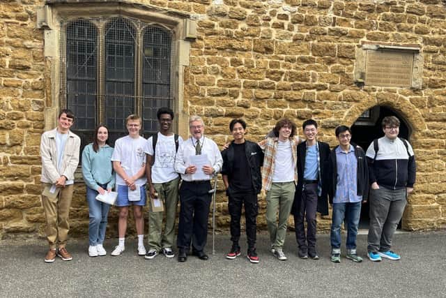 Y13 students with retiring Head of Sixth Form, Terry McTernan