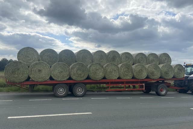 Lincolnshire Police stopped this farm vehicle on the A17 near Sutterton on June 13, stating there was "not a single strap on the trailer."