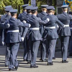 The parade marches off. Picture: AS(1) Amelia Turnbull (RAF)