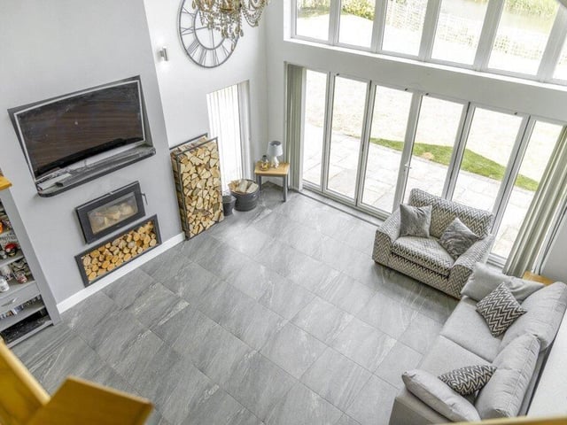 Looking down on the living area from the landing.