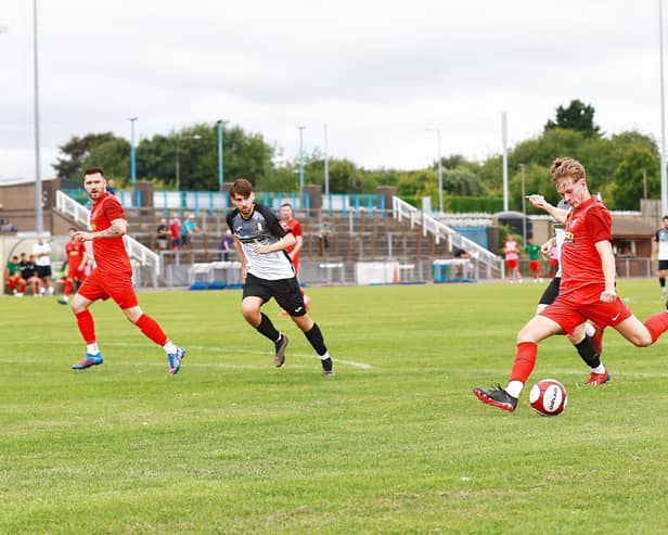 Action from Sleaford's game at Grantham Town last weekend. Photo: Steve W Davies Photography.