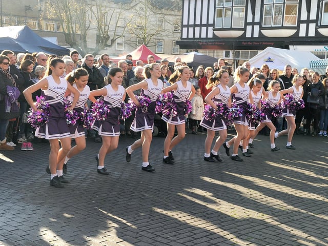A cheerleading demonstration from Go Dance during the Sleaford Christmas Market of 2014. The event also featured the town's first Santa Fun Run and Walk, with 250 Santas of all ages taking part.