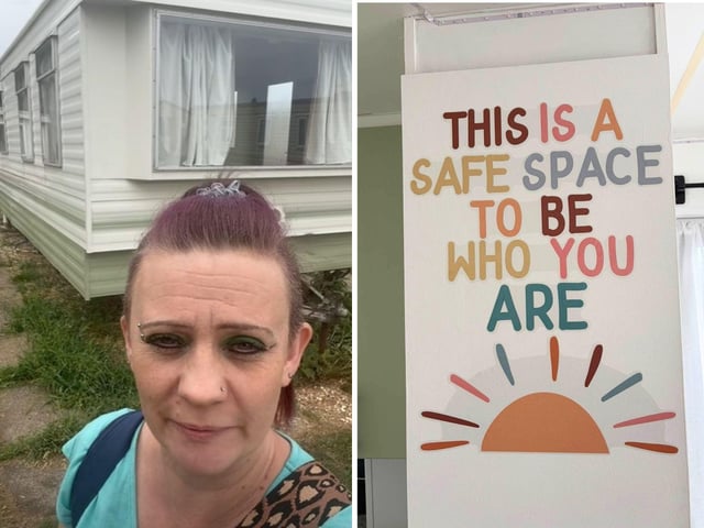 Sharon Weston, outside the caravan she has transformed into an autism-friendly retreat.