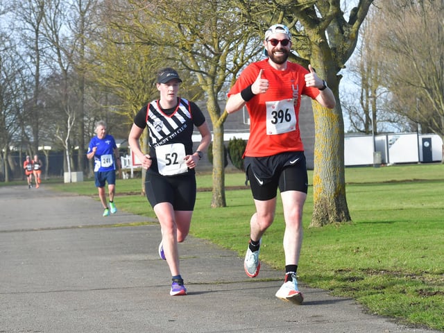 Runners finishing the 10K