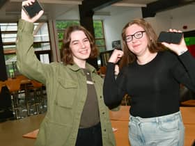 From left - Ciara O'Beirne 16, and Amy Moat 16, at Kesteven and Sleaford High School after getting their GCSE results.