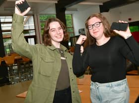 From left - Ciara O'Beirne 16, and Amy Moat 16, at Kesteven and Sleaford High School after getting their GCSE results.