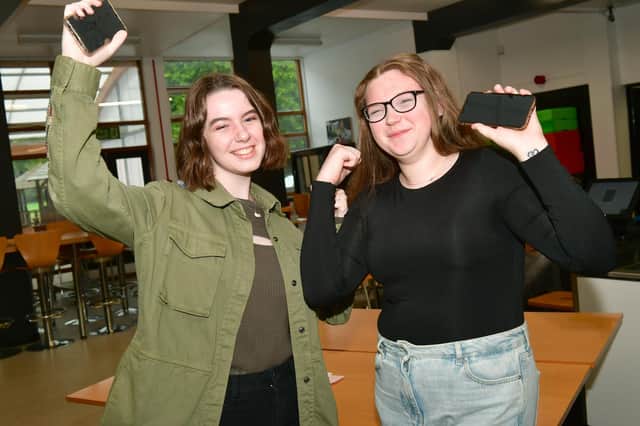 From left - Ciara O'Beirne 16, and Amy Moat 16, at Kesteven and Sleaford High School after getting their GCSE results.