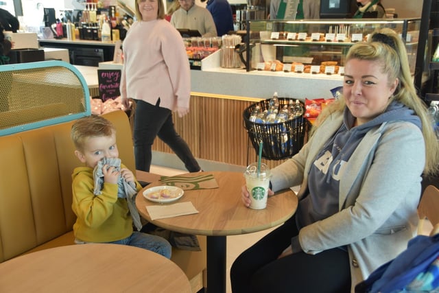 Some of the first customers enjoying beverages at Starbucks in Skegness.