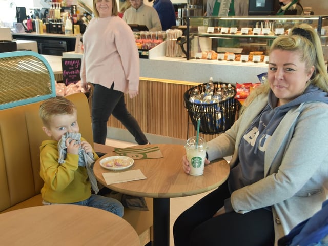 Some of the first customers enjoying beverages at Starbucks in Skegness.