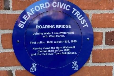 The latest blue plaque next to Roaring Bridge Lane. Photo: Sleaford Civic Trust