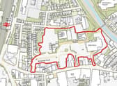 The area of the town centre marked out in red, includes the vacant JobCentre and former B&M store.