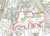 The area of the town centre marked out in red, includes the vacant JobCentre and former B&M store.