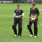Ben Wright and Jordan Cook leaving the field at the end of Lincolnshire's first innings in the second game against Cambridgeshire at Woodhall Spa CC on Sunday.