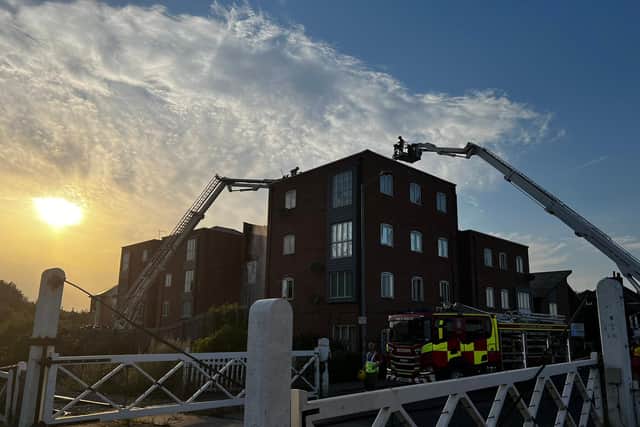 A photo from the scene of the four-storey property fire off London Road, Boston, shared by Matt King of Lincolnshire Fire and Rescue on Twitter.
