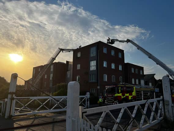 A photo from the scene of the four-storey property fire off London Road, Boston, shared by Matt King of Lincolnshire Fire and Rescue on Twitter.